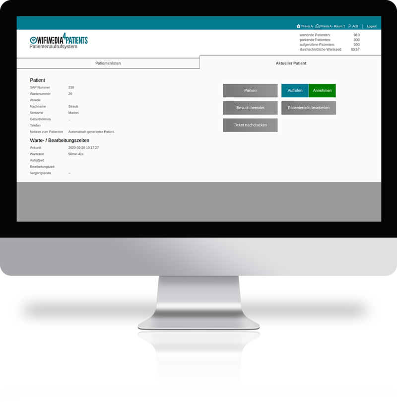 Patientendetails der Administrationsübersicht